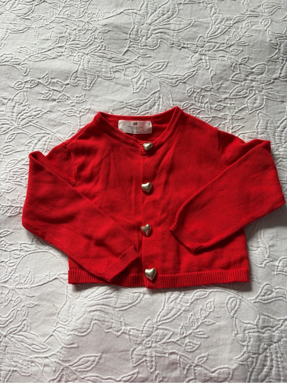 H&M Red Heart-Button Knit Cardigan for Kids 3/4T